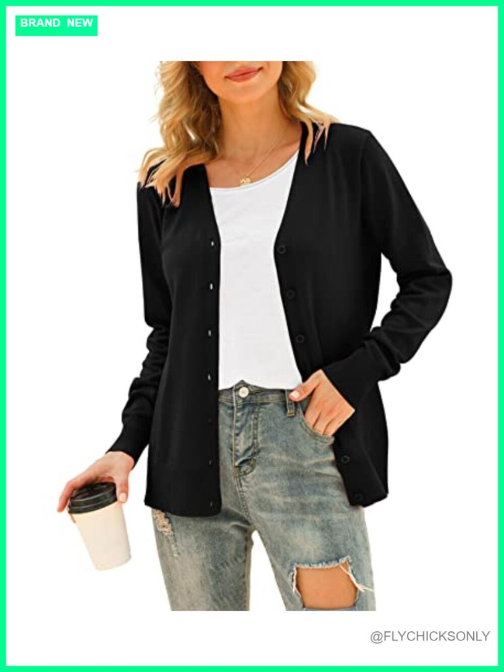 Women's Long Sleeve V-Neck Button Down Lightweight Knit Cardigan Sweater